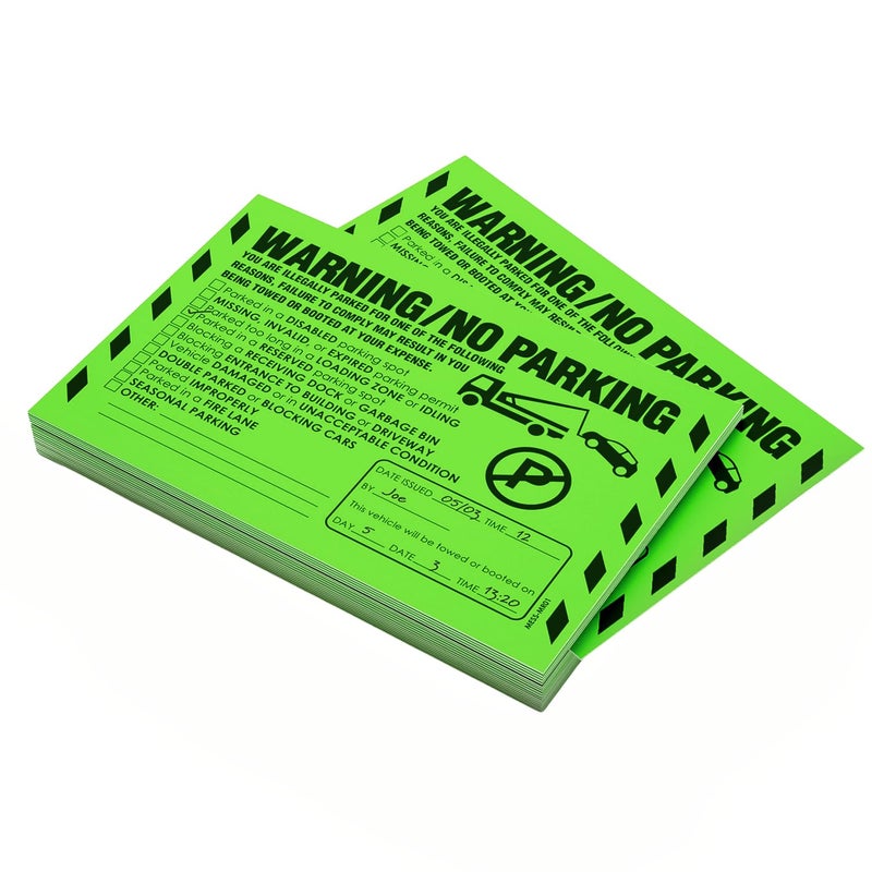 MESS 100 MESS Parking Violaton Stickers 8x5 in â€“ Green Multi-Reason Warning Labels for Towing & Improper Parking â€“ Super Sticky & Hard to Remove - Image 1